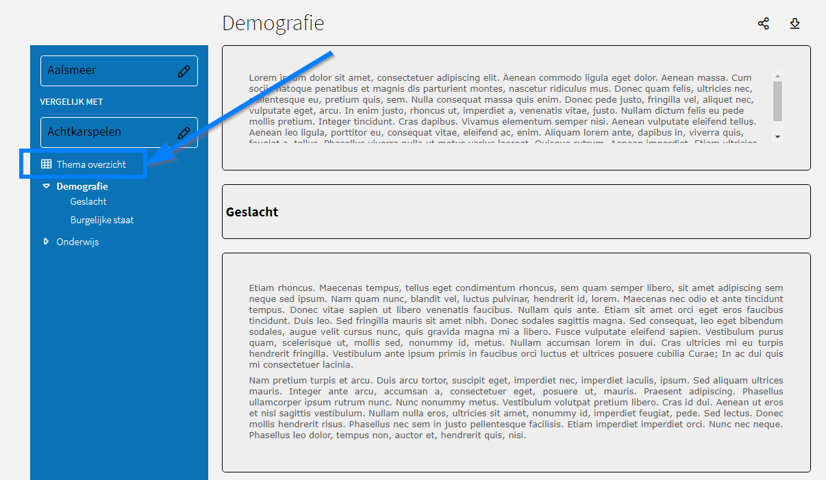 Thema overzicht side bar navigatie